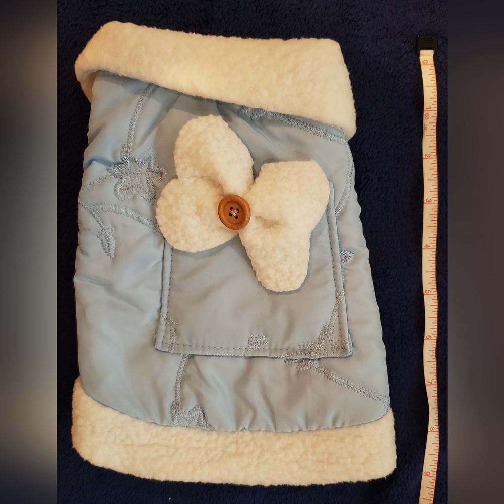 NWOT Puppy Blue Sweater with Faux Fur Trim and Bow Size XS